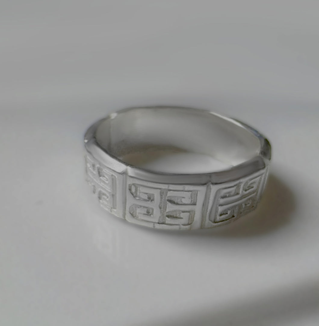 Meander Greek Ring, 10k Gold Ring, Mens Gold Band, Greek Key Ring, Geometric Ring, Handmade Jewelry,