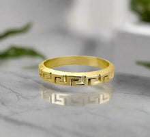 Load image into Gallery viewer, Gold Greek Ring, Mens Gold Band, Mens Jewelry, Geometric Ring, Handmade Jewelry, - Fuego