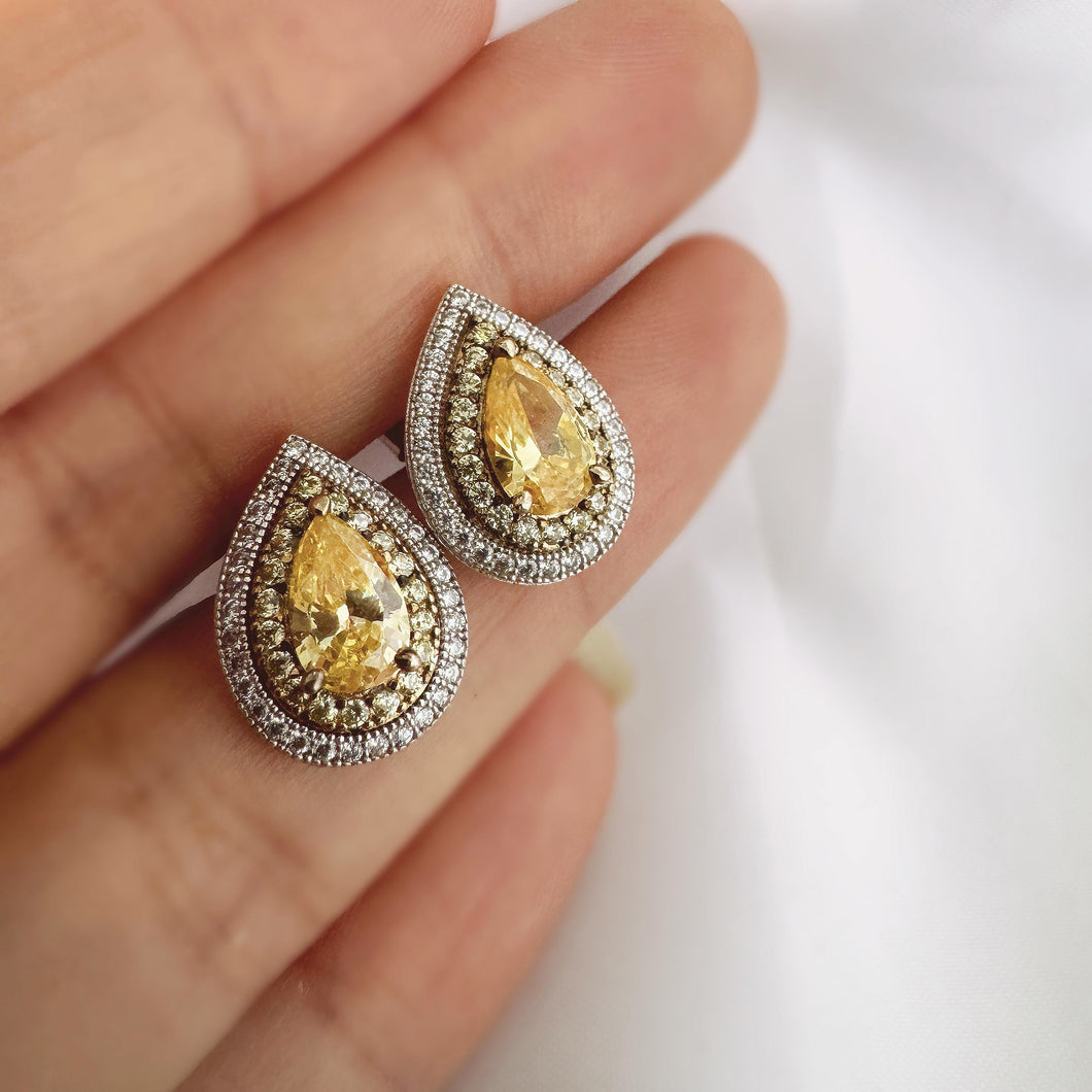 Tear Drop Earrings, Sterling Silver, Canary Yellow, Simulated Diamond, Wedding Jewelr, Bridal Earrings, Canary Stud Earring, Trendy Earrings