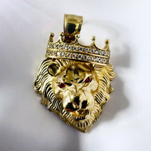 Load image into Gallery viewer, Gold Lions Pendant, 10k Yellow Gold, 10k Gold Pendant, Lions head Pendant, Leo Pendant, Lion Crown Pendant, King of the Jungle, Mens Jewelry,
