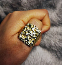 Load image into Gallery viewer, Solid Gold Ring, 10k Yellow Gold Nugget Ring, Biker Ring, Cool Gold Ring, Natural Gold Inlay, Men's Ring, 10k Gold Ring, Men's Jewelry,