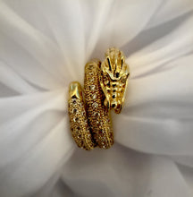 Load image into Gallery viewer, 10k Yellow Gold Dragon Cubic Zirconia Ring, Spiral Ring, Dragon Ring, Unique Ring
