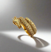 Load image into Gallery viewer, 10k Yellow Gold Dragon Cubic Zirconia Ring, Spiral Ring, Dragon Ring, Unique Ring - Fuego