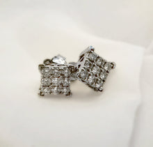 Load image into Gallery viewer, 14k White Gold, Diamond Square Earrings, Diamonds studs, Wedding Gift, Anniversary gift - Fuego
