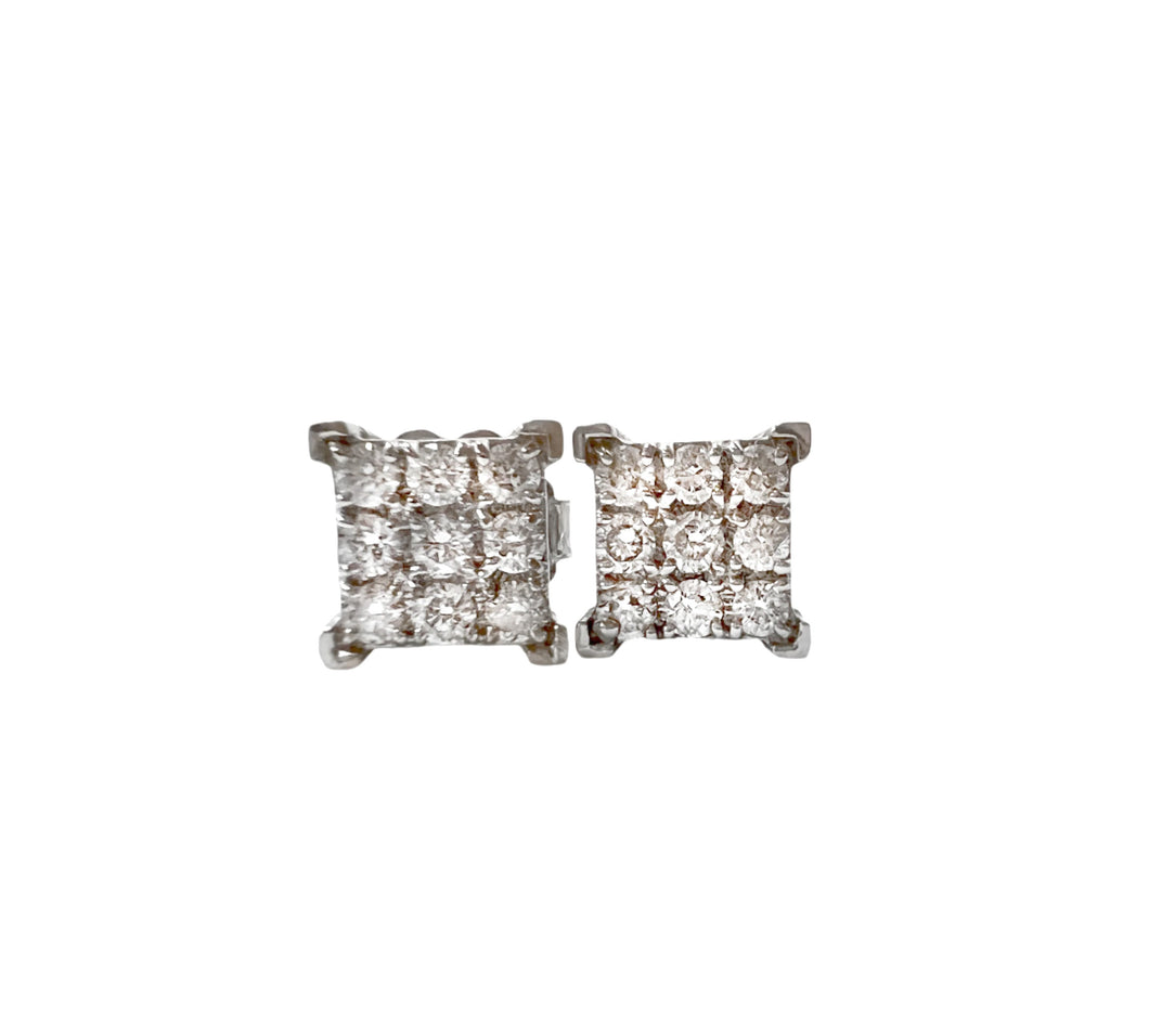 14k White Gold, Diamond Square Earrings, Diamonds studs, Wedding Gift, Anniversary gift