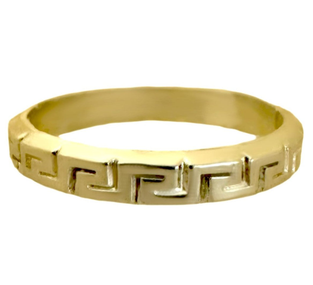 Gold Greek Ring, Mens Gold Band, Mens Jewelry, Geometric Ring, Handmade Jewelry,