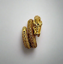 Load image into Gallery viewer, 10k Yellow Gold Dragon Cubic Zirconia Ring, Spiral Ring, Dragon Ring, Unique Ring
