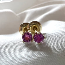 Load image into Gallery viewer, Stud Earrings, 14k Yellow Gold with Sapphire, Small Stud Earring, Pink Sapphire Stud Earrings
