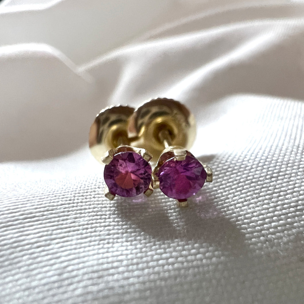 Stud Earrings, 14k Yellow Gold with Sapphire, Small Stud Earring, Pink Sapphire Stud Earrings