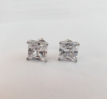 Load image into Gallery viewer, Stud Earrings, Sterling Silver with Cubic Zirconia, Square Earring, Bridesmaid Earrings , Large Earring, Trendy Earrings, Gift for mother
