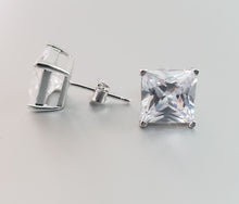 Load image into Gallery viewer, Stud Earrings, Sterling Silver with Cubic Zirconia, Square Earring, Bridesmaid Earrings , Large Earring, Trendy Earrings, Gift for mother
